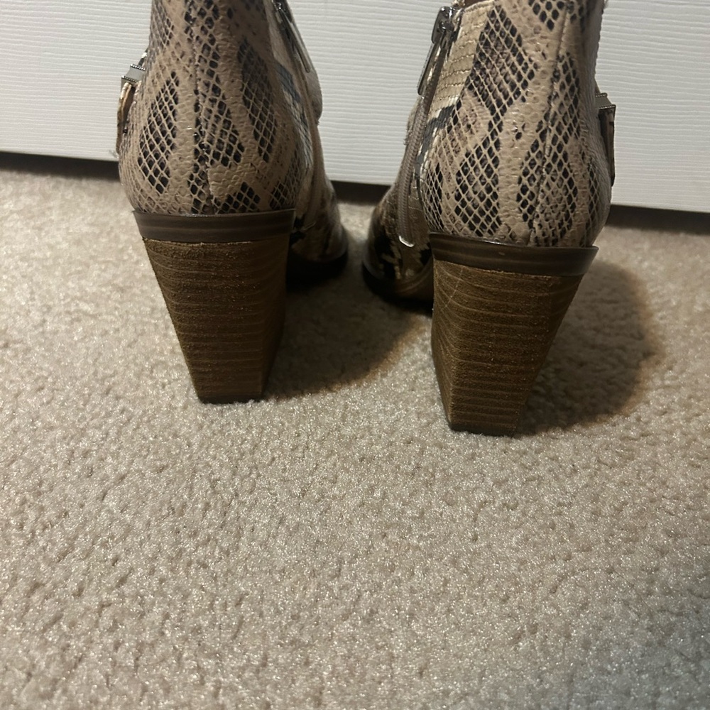 Vince Camuto Gidgey Stacked Heel Python Ankle Booties - Picture 4 of 9